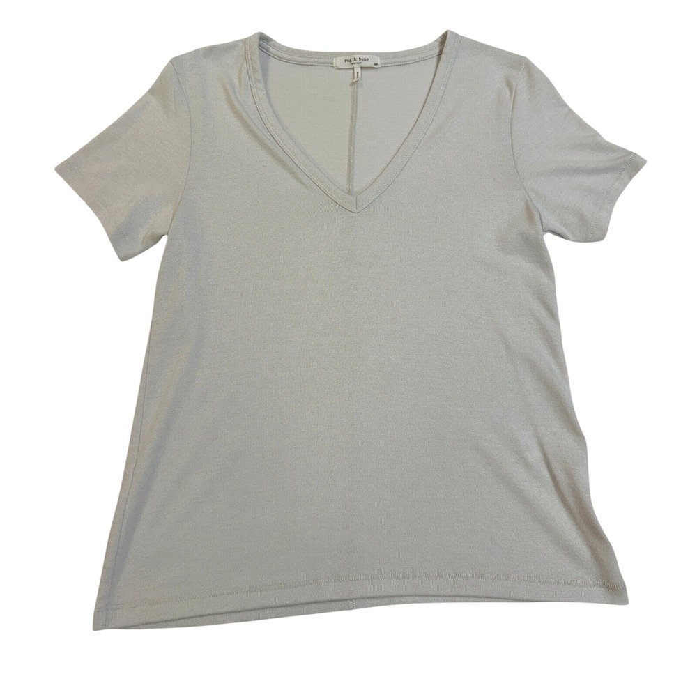 Rag & Bone Gray/Oatmeal V-Neck Short Sleeve Modal Blend Knit Top T-Shirt Small